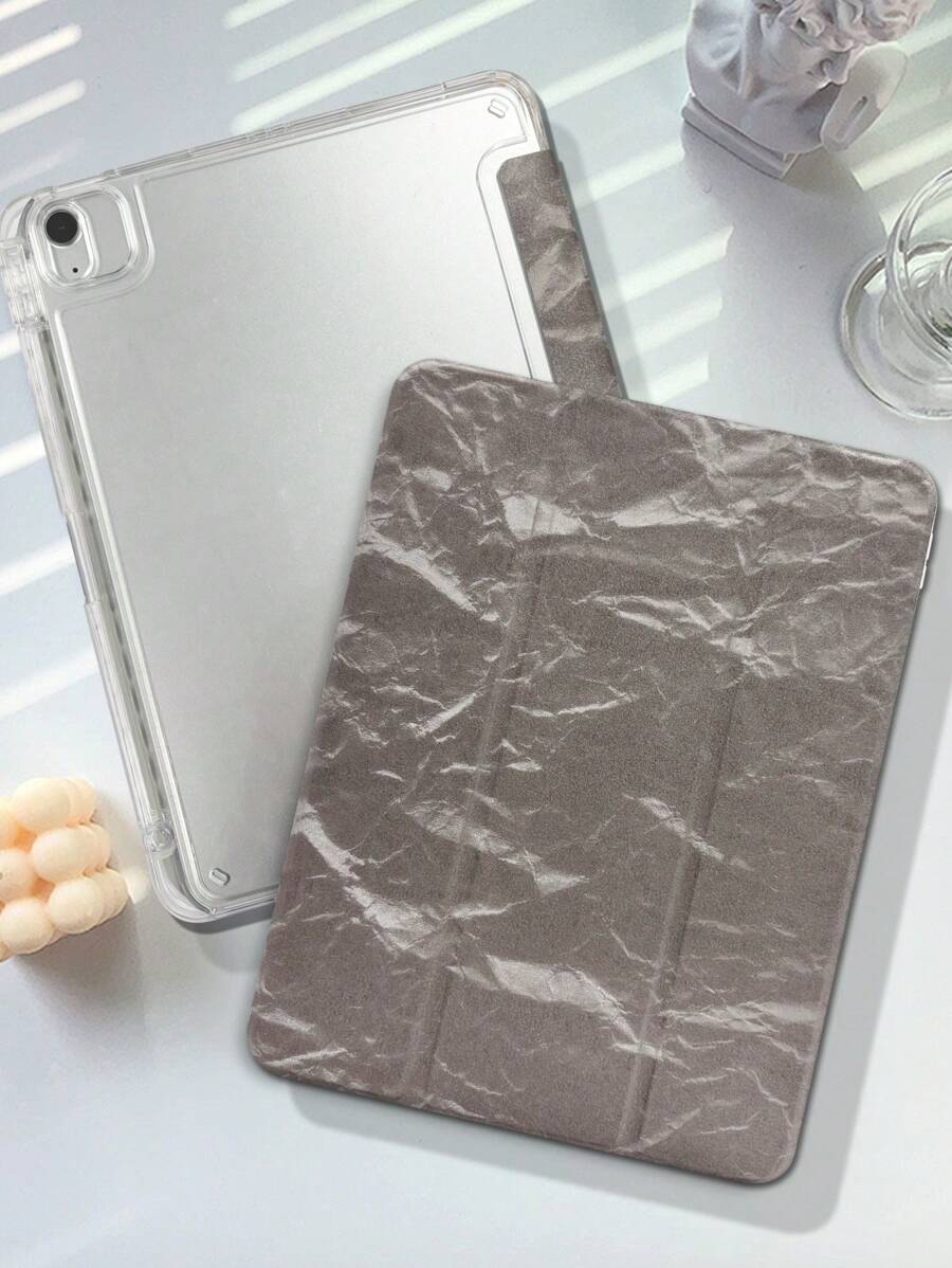 1 件透明亚克力折叠折纸天鹅绒保护套，适用于 iPad Mini 6/Air 1/Air 2/9.7/10.2/10.5/Air 4/Air 5/10.9/Pro 11/10th Gen/Air 11 英寸 (M2)-2024/Pro 11 英寸 (M4)-2024，带笔槽，高透明度亚克力背壳，3 折可调节支架，磁性/自动睡眠/唤醒，极简/高级/个性化/创意设计