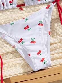 Nuevo conjunto de traje de baño sexy con estampa de cereza para mujeres, para verano y vacaciones en la playa