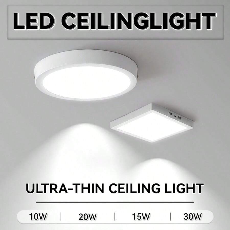 CANMEIJIA 1pc LED Ceiling Light, Cool White, Flat Panel Lamp For Home Lighting, Suitable For Living Room/Bedroom/Kitchen/Balcony/Dining Room/Hallway/Stairway/Attic, Choose Appropriate Size Based On Usage Needs, 10W/15W/20W/30W White Frame, 110V-220V