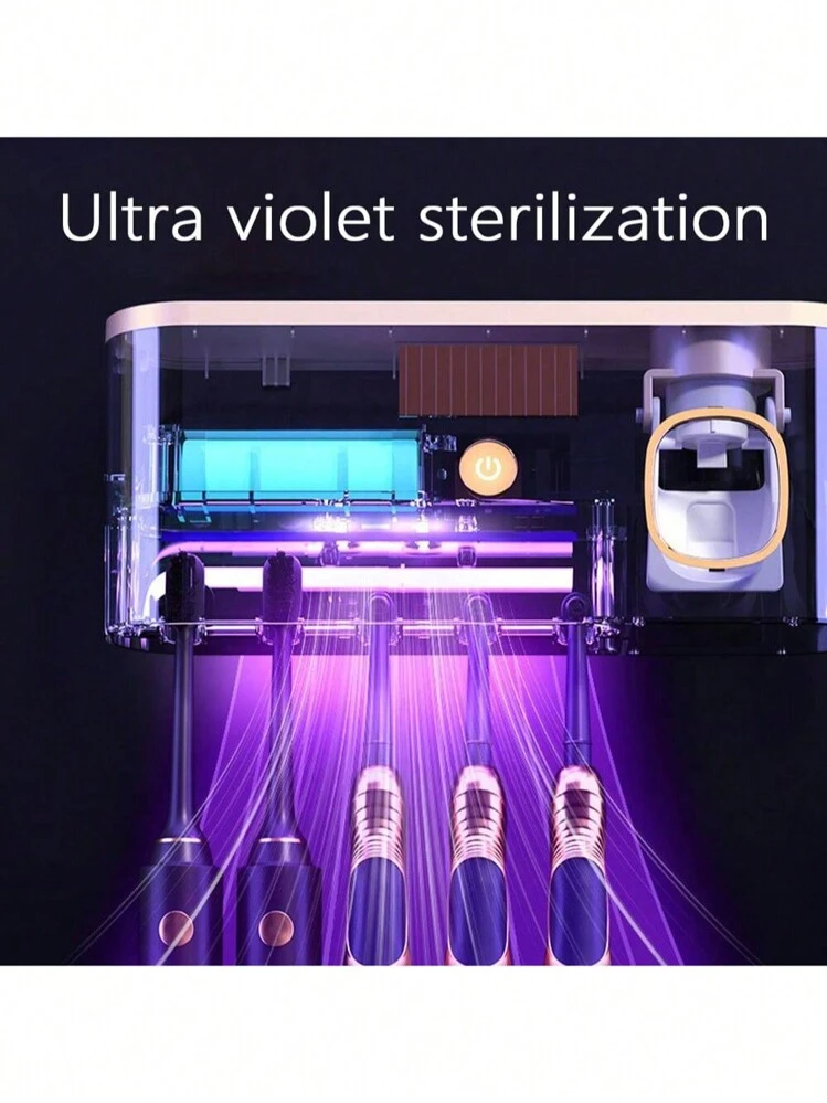 1 pieza Esterilizador multifuncional y sin perforación para cepillo de dientes, juego de soporte para pasta de dientes y cepillo de dientes, dispensador automático de pasta de dientes, estante de almacenamiento, desinfección y esterilización - Multicolor - Ver 12