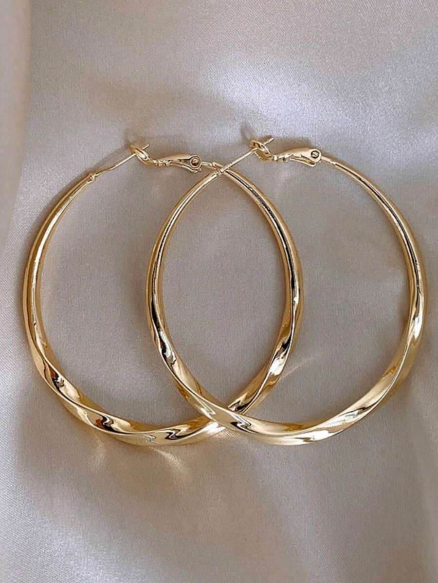 1 Pair Metal Circular Hoop Earrings, European And American Style - 3499 Gold - View 1