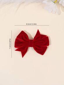2pcs/Pack Red Velvet Bow Hair Clips, Autumn/Winter - Red - View 6