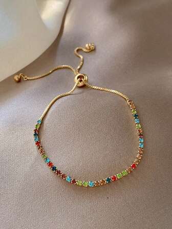 1pc Luxury Niche Design High-End Versatile BFF Accessory Lucky Rainbow Candy Dopamine Bracelet, Crystal Color/Quantity Random