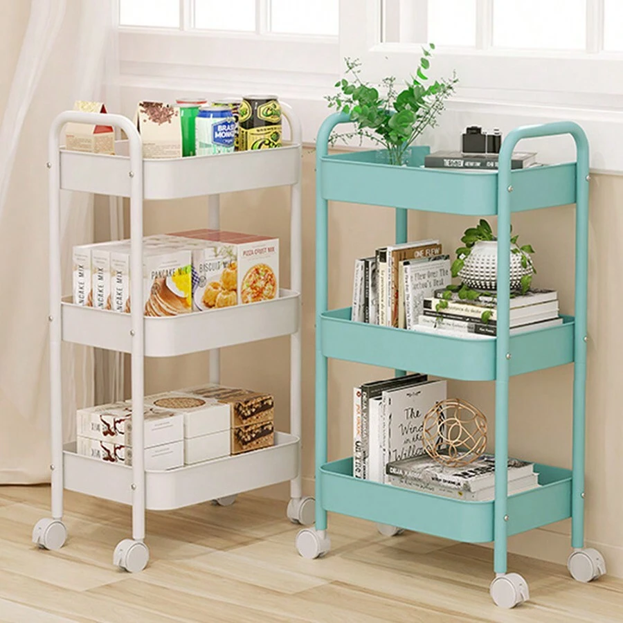 3-Tier Rolling Metal Storage Organizer - Mobile Utility Cart, Kitchen Cart With Caster Wheels - Blue - View 1