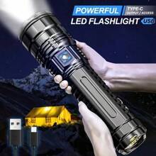 Linterna LED potente de 1000000 LM, recargable, tipo C, de largo alcance, 6000 m, luz táctica para pesca y caza - negro - Ver 3