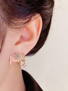 1 Cặp Hoa tai thiết kế hình hoa ba móng đơn giản dành cho phụ nữ, thích hợp để đeo hàng ngày, ngày lễ tình nhân, mẹ, mẹ, ngày của mẹ, quà tặng - Vàng - Xem 2