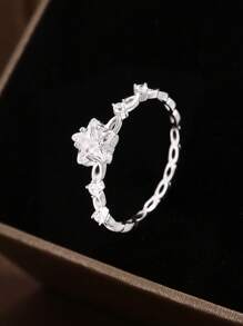 1 件 S925 纯银空心星五角星方晶锆石封闭式戒指，精致时尚的闪亮钻石设计戒指，送给女性朋友的绝佳礼物