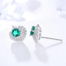0.6 克拉绿色圆形祖母绿 S925 镀银铂金耳环 - 綠色 - 查看 4