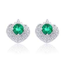 0.6 克拉绿色圆形祖母绿 S925 镀银铂金耳环 - 綠色 - 查看 2