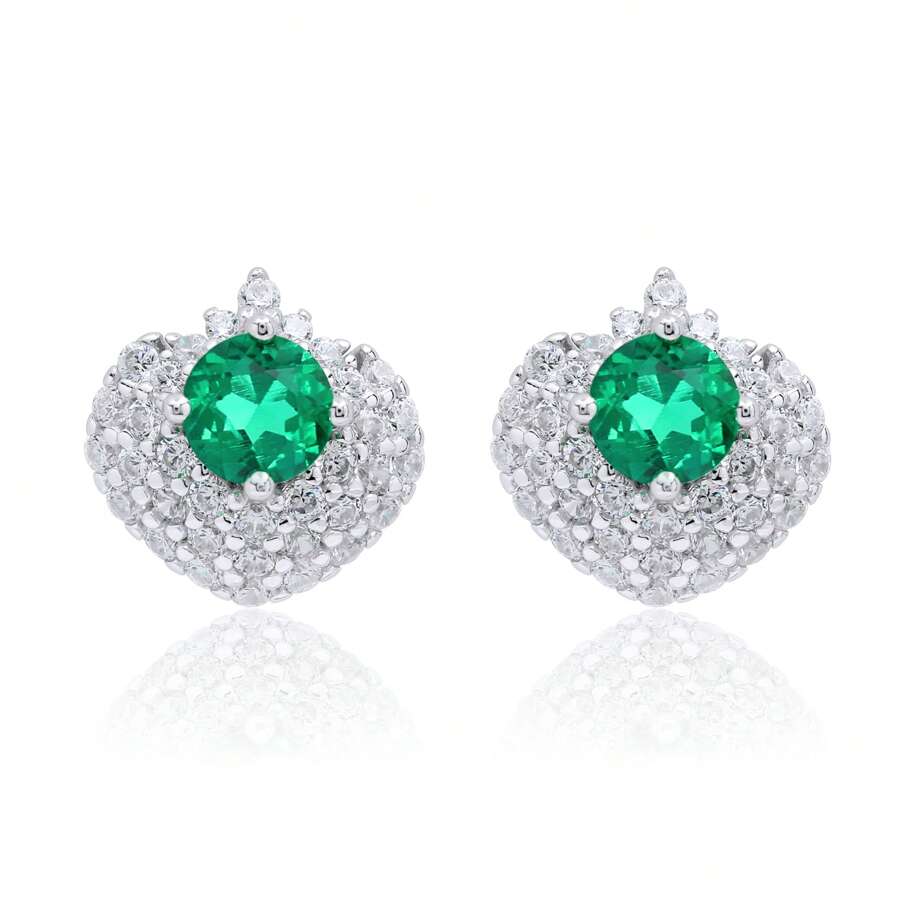 0.6 克拉绿色圆形祖母绿 S925 镀银铂金耳环