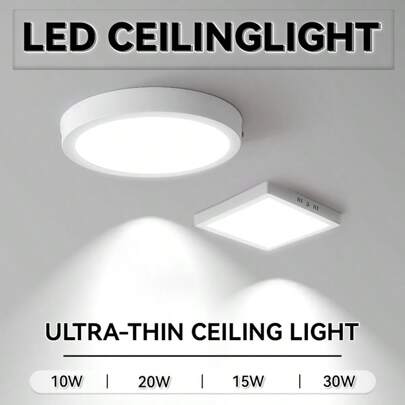 CANMEIJIA 1pc LED Luz de teto, branco frio, lâmpada de painel plano para iluminação doméstica, adequada para sala de estar/quarto/cozinha/varanda/sala de jantar/corredor/escada/sótão, escolha o tamanho apropriado com base nas necessidades de uso, 10W/15W/20W/30W Moldura branca, 110V-220V