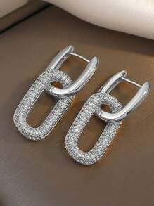 1 对优雅铜 14K 镀金 0.03μm 锆石耳环 - 銀色 - 查看 4