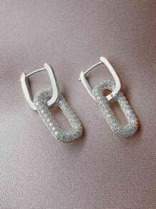 1 对优雅铜 14K 镀金 0.03μm 锆石耳环 - 銀色 - 查看 3