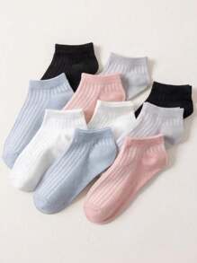 1/10 双装 女士纯色条纹简约学院风多功能户外运动短袜 圣诞礼物 - 彩色 - 查看 2