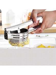 1 Pc Multifunction Garlic Press Side Hole Silver Multifunctional Manual Stainless Steel Juicer, Garlic Press, Kitchen Small Tool, Easy To Operate - Silver - View 2