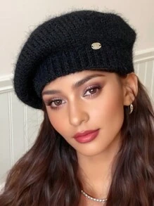 1 件女士蓬松贝雷帽，纯色细羊毛针织云帽，画家帽报童帽，可水洗但不可机洗，适合秋冬季日常穿着、散步、购物