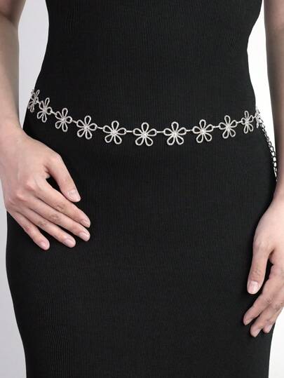 1 件女式复古金属镂空花链身体链，波西米亚风格腰链，适合休闲装夏季、秋季、万圣节