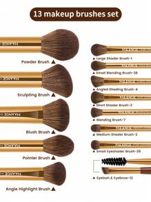 MAANGE 13Pcs Professional Soft Long Tube Makeup Brush Set,Powder Brush Contour Brush Blush Brush Foundation Brush Highlight Brush Eyeshadow Brush Shadow Brush Concealer Brush Blending Brush Eyebrow&Eyelash Brush,Makeup Tools With Soft Fiber For Easy To Carrying,Set For Travel,Gift For Women&Girls - 金色 - 查看 3