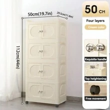 4-Tier Stackable Storage Box With Lid And Front Door, Foldable Storage Bin With Wheels, Plastic Storage Container Closet Organizer - Multicolor - View 7