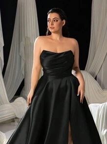 Faeriesty Strapless Sweetheart Halslijn Jurk Met Geplooid Lijfje & Dijsplit - A-lijn Formele Jurk Voor Lente, Zomer, Herfst | Bruiloftsgast, Gala, Rode Loper, Avondfeest