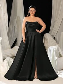 Faeriesty Strapless Sweetheart Halslijn Jurk Met Geplooid Lijfje & Dijsplit - A-lijn Formele Jurk Voor Lente, Zomer, Herfst | Bruiloftsgast, Gala, Rode Loper, Avondfeest