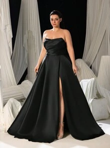 Faeriesty Strapless Sweetheart Halslijn Jurk Met Geplooid Lijfje & Dijsplit - A-lijn Formele Jurk Voor Lente, Zomer, Herfst | Bruiloftsgast, Gala, Rode Loper, Avondfeest