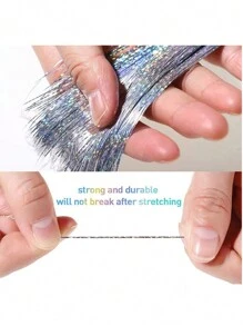 12 piezas Tintineos de cabello con clip de 20 pulgadas, extensiones de cabello sintético recto con brillo, kit de tintineos de cabello resistente al calor, accesorios brillantes y brillantes para el cabello tipo hada para mujeres (plata)