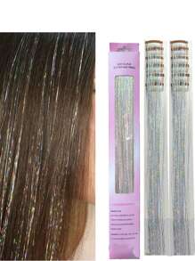 12 piezas Tintineos de cabello con clip de 20 pulgadas, extensiones de cabello sintético recto con brillo, kit de tintineos de cabello resistente al calor, accesorios brillantes y brillantes para el cabello tipo hada para mujeres (plata)