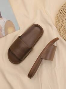 简约男士拖鞋，时尚室内防滑网眼透气夏季居家淋浴拖鞋 - 棕色 - 查看 5