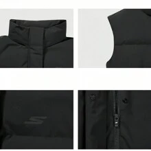 Skechers Down & Feathers Vest, Lightweight & Warm, Water-Resistant, Stand Collar, Sports Woven Padded Gilet Jacket
