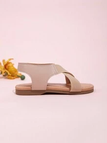 夏季新款度假风简约休闲女宝宝平底凉鞋 - 杏色 - 查看 5