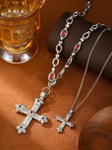 1pc Luxo Grande Tamanho Vintage Cobre Metal Galvanizado Ouro Cruz Pingente Colar, Unissex, Adequado Para Vida Diária, Casamento E Festa, Pode Ser Usado Sozinho Ou Em Camadas, Também Pode Ser Dado Como Um Presente. Vem Com Bolsa De Flanela