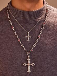 1pc Luxo Grande Tamanho Vintage Cobre Metal Galvanizado Ouro Cruz Pingente Colar, Unissex, Adequado Para Vida Diária, Casamento E Festa, Pode Ser Usado Sozinho Ou Em Camadas, Também Pode Ser Dado Como Um Presente. Vem Com Bolsa De Flanela