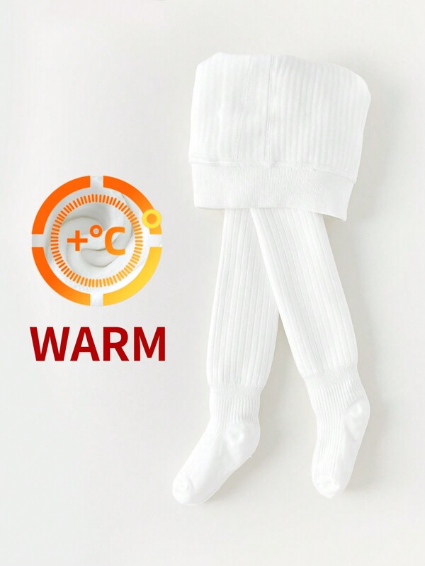 1pc Baby Girls' Thermal Lined Stirrup Tights, Winter Warm Toddler Socks Tights, Simple Style, Princess Stockings For Children