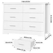 Double Dresser With 6 Drawer, White Horizontal Dresser Chest For Bedroom Room - White - View 6