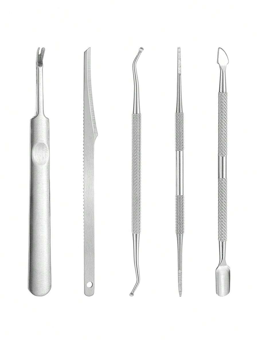 Bộ 5 dụng cụ chăm sóc tay và chân bằng thép không gỉ chuyên dụng cho móng chân mọc ngược - Dụng cụ đẩy móng hai đầu, dao cắt móng chân, dũa móng hai đầu, xẻng, kéo cắt móng hai đầu, dùng để làm sạch và loại bỏ da chết ở tay và chân, móng chân mọc ngược và móng tay thô bên trong - Bạc trắng - Xem 1