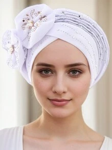 全新欧美风格多层水钻花朵帽带绑带，非洲 Gele 头巾