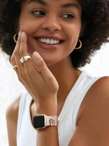 5件金属吊坠装饰戒指表带吊坠无限爱心钻石水钻饰品智能手表硅胶表带配件手链时尚配饰（不含手表和表带），兼容 Ultra/SE/11/10/9/8/7/6/5/4/3/2/1系列，兼容三星Galaxy Watch 7 Band/FE 6 5 4 40mm 44mm，Galaxy Active 2，兼容华为荣耀 - 玫瑰金 - 查看 8