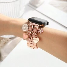 1 件女士时尚手工皮绳吊坠锌合金不锈钢腕带，适合 38/40/41/42/44/45/49 毫米，兼容 Apple Watch Ultra/SE/10/9/8/7/6/5/4/3/2/1 - 粉色 - 查看 1