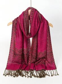 1pc Women Luxurious And Multi-Functional Paisley And Paisley Jacquard Long Scarf, Shawl, Retro Scarf That Is Suitable For Daily Use In Spring And Summer. - Hot Pink - View 3