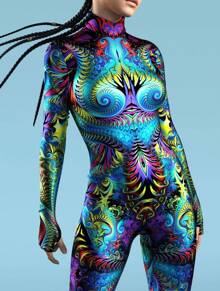 LADYINGBAY Mirror Spandex Full Body Print Jumpsuit Yoga Swim Fitness Suit Halloween Party Cosplay Costume Halloween Costumes And Christmas Performance Outfits - 彩色 - 查看 1