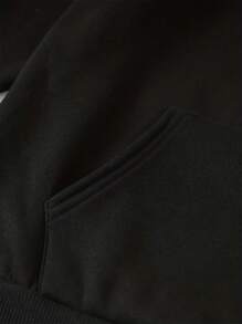 Women's Monogram Printed Hoodie With Kangaroo Pocket And Drawstring - Black - View 6