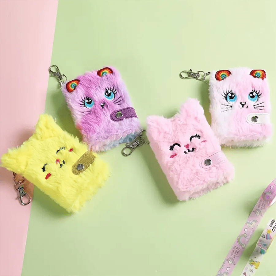 Libreta de bolsillo de peluche con llavero, libreta de peluche mini, diario de peluche