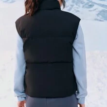 Skechers Down & Feathers Vest, Lightweight & Warm, Water-Resistant, Stand Collar, Sports Woven Padded Gilet Jacket