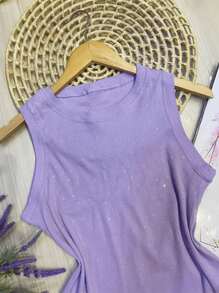 Tank Top Made Of Very Stretchy Cotton Fabric, Front With Sequins - 淡紫色 - 查看 3