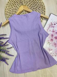 Tank Top Made Of Very Stretchy Cotton Fabric, Front With Sequins - 淡紫色 - 查看 2