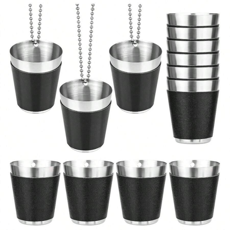 6 piezas de 30ml Vasos de chupito de acero inoxidable rosa y negro - Vasos de whisky reutilizables, duraderos y elegantes con cadena antioxidante - Perfectos para bodas inolvidables, carnavales y fiestas de ciervos - Accesorios de bebida premium para eventos festivos - Multicolor - Ver 1