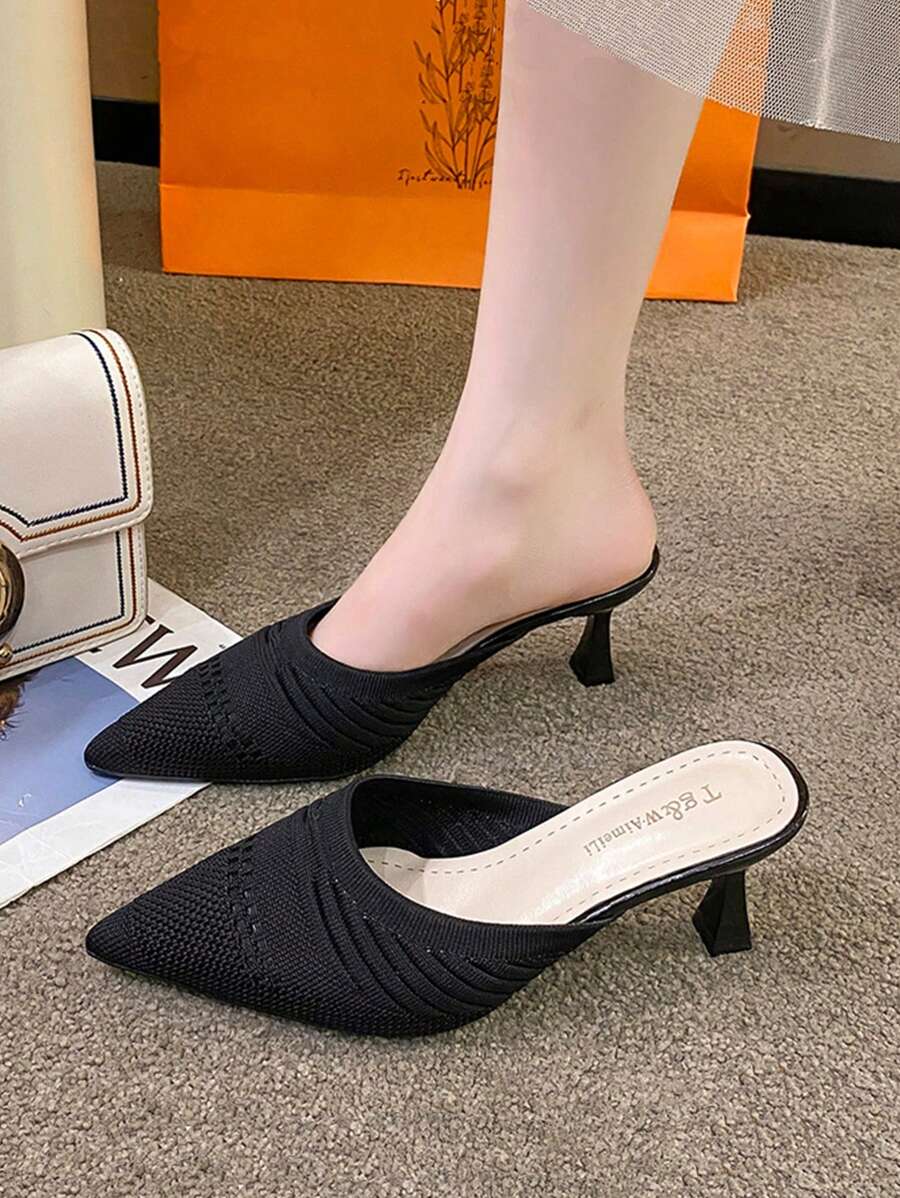 Giày cao gót mũi kim tự tháp có gân cho nữ, Giày cao gót màu đen thanh lịch - màu đen - Xem 1