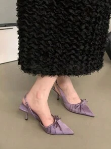 Fall/Winter 2025 Niche Leopard Print Closed Toe High Heel Sandals, Bowknot Pointed Toe Lady Shoes, New Summer Elegant Design, Elegant, Women Pumps,Elegant,Kitten Heels,Party Outfits - Purple - View 4