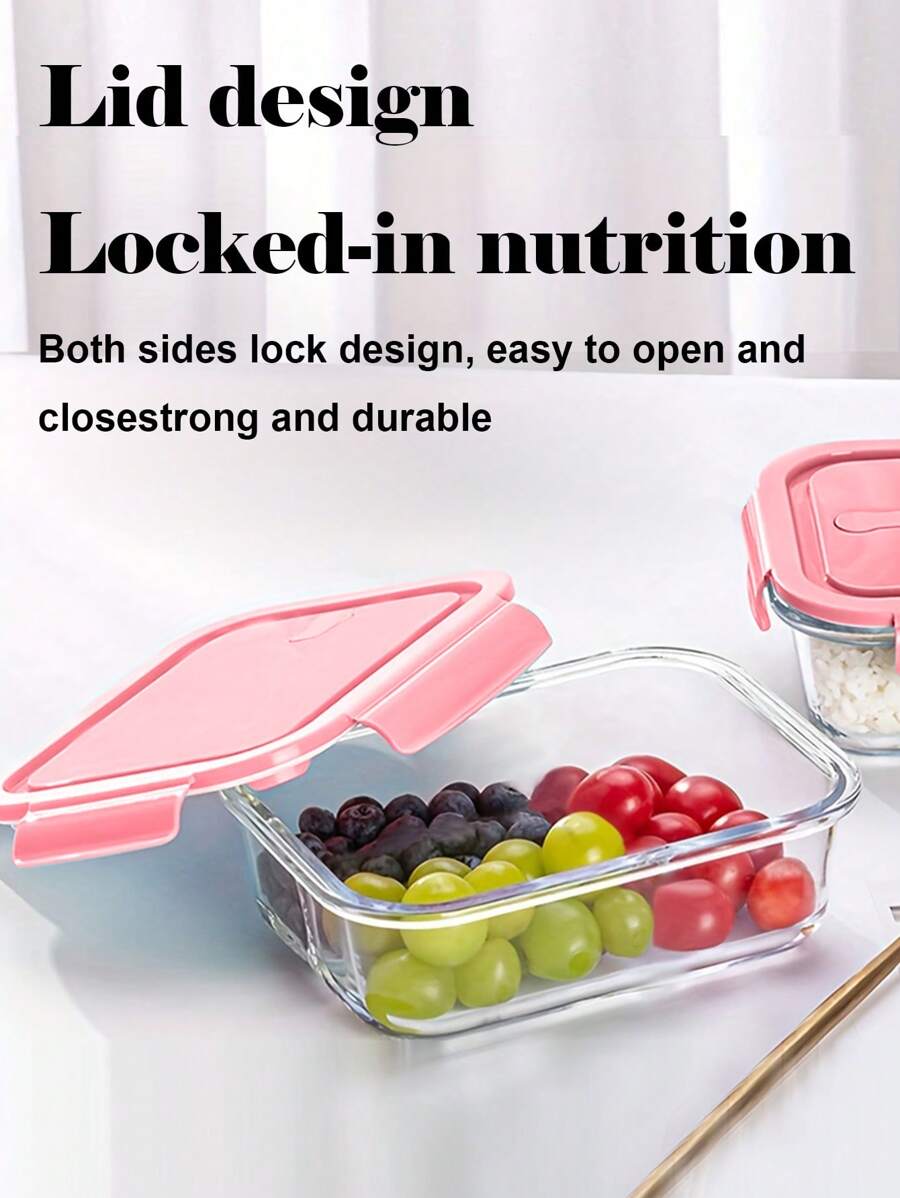玻璃食品容器微波炉适用分隔式餐盒便当盒防漏带盖耐热午餐盒 - 彩色 - 查看 1